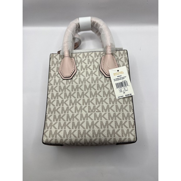 Michael Kors Mercer XS NS Shopper Crossbody Bag Blush Multi Logo iPhone Android - Picture 1 of 10